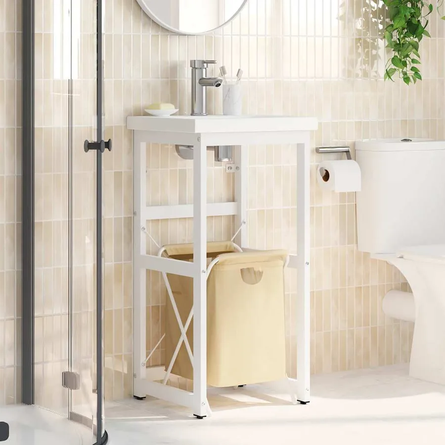 Cadre de lavabo de salle de bain Blanc 40x38x83 cm Fer - 3