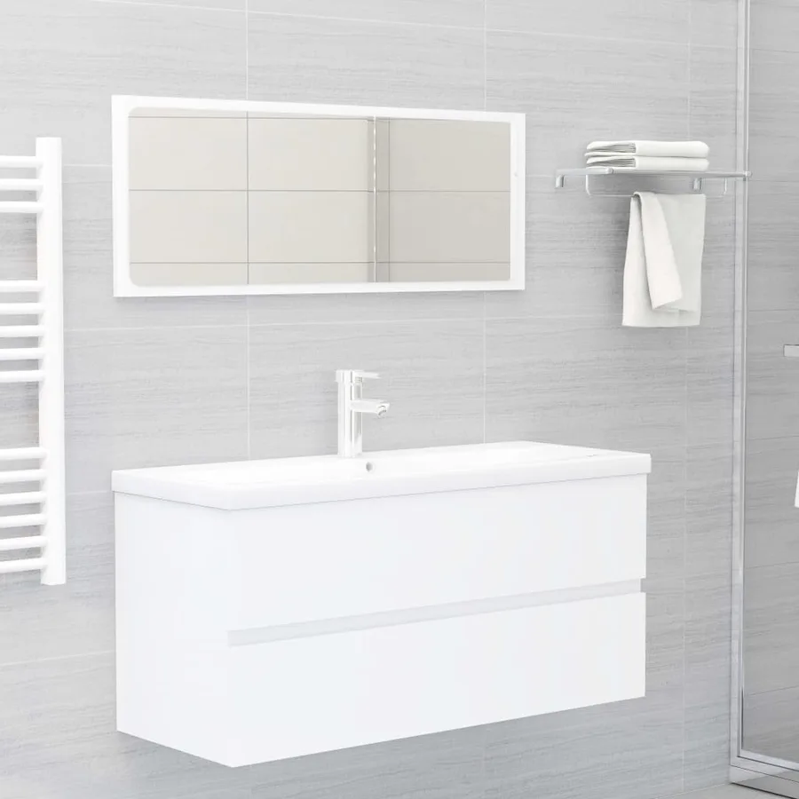 Armoire d'évier avec lavabo intégré Blanc Aggloméré - 10