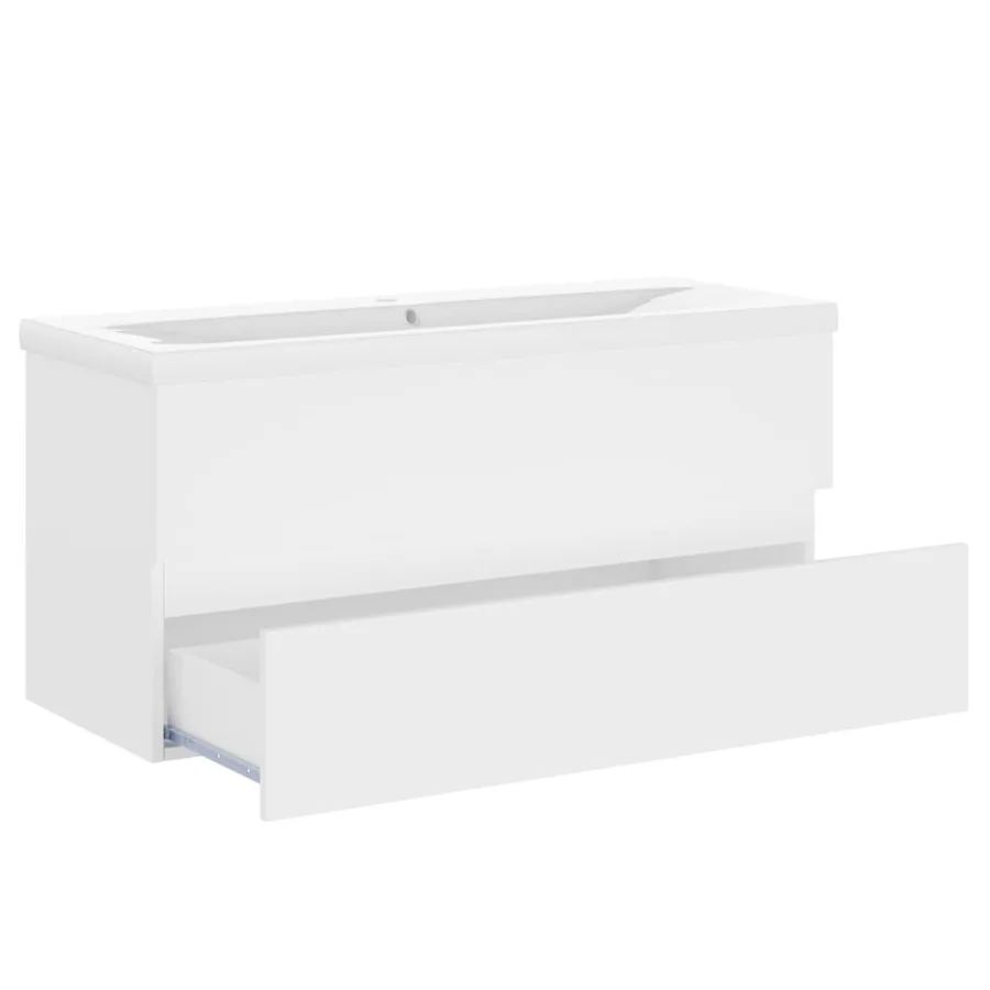 Armoire d'évier avec lavabo intégré Blanc Aggloméré - 4