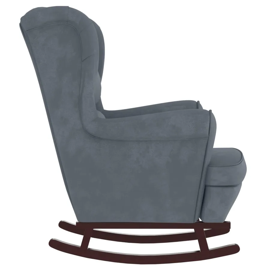 Fauteuil à bascule à oreilles en velours gris foncé bois massif - 6
