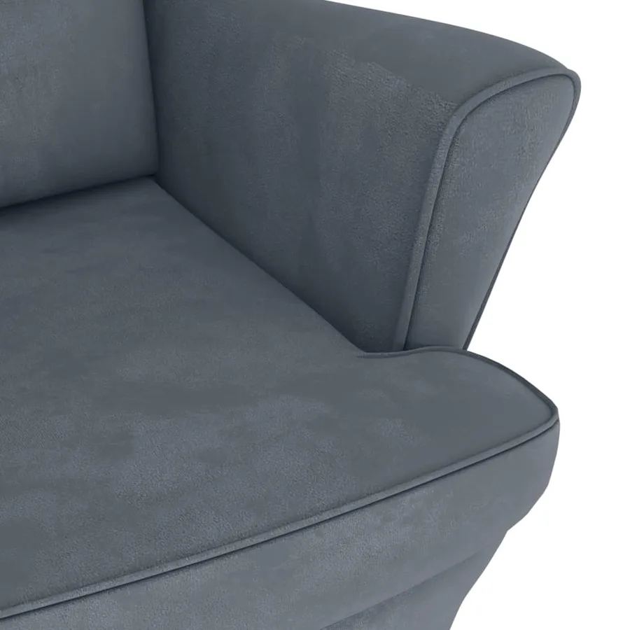 Fauteuil à bascule à oreilles en velours gris foncé bois massif - 8