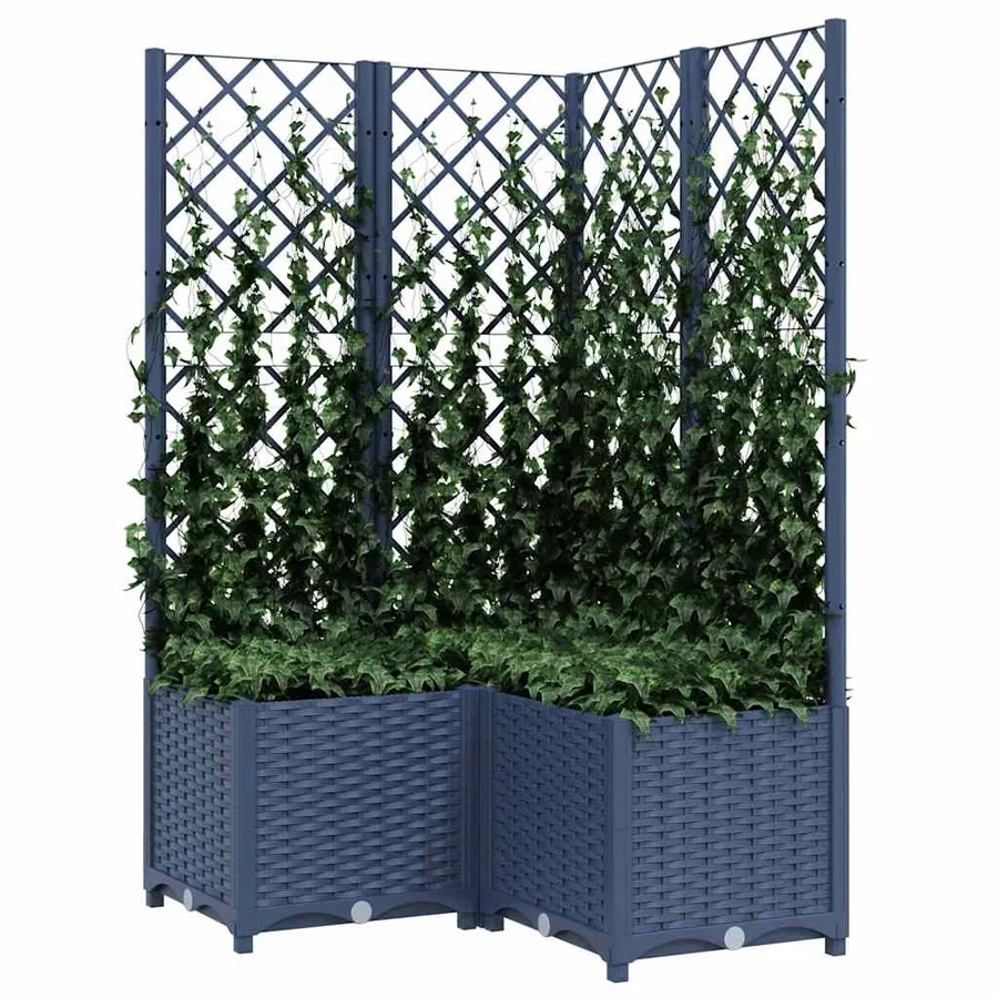 Jardinière avec treillis bleu gris 80x80x136 cm PP - 7