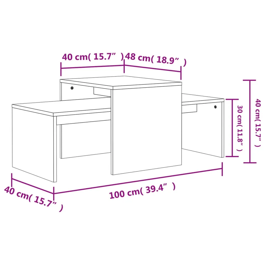 Ensemble de table basse Gris béton 100x48x40 cm Bois ingénierie - 7