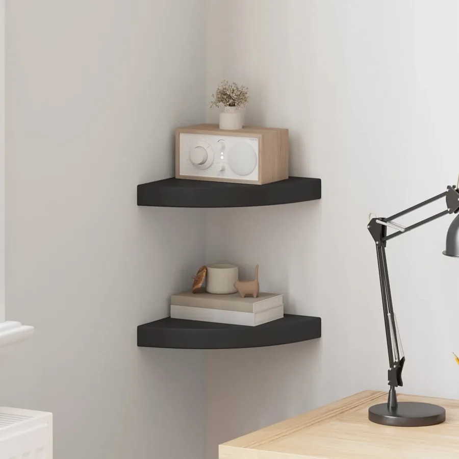 Étagères d'angle flottantes 2 pcs noir 25x25x3,8 cm MDF