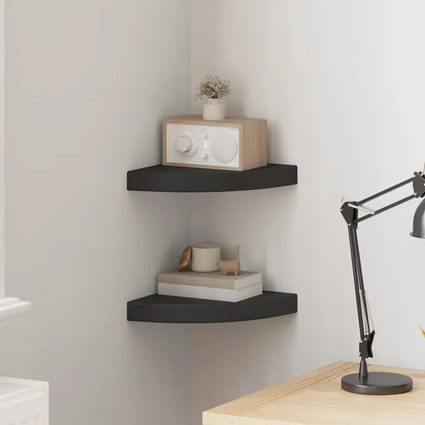Étagères d'angle flottantes 2 pcs noir 25x25x3,8 cm MDF