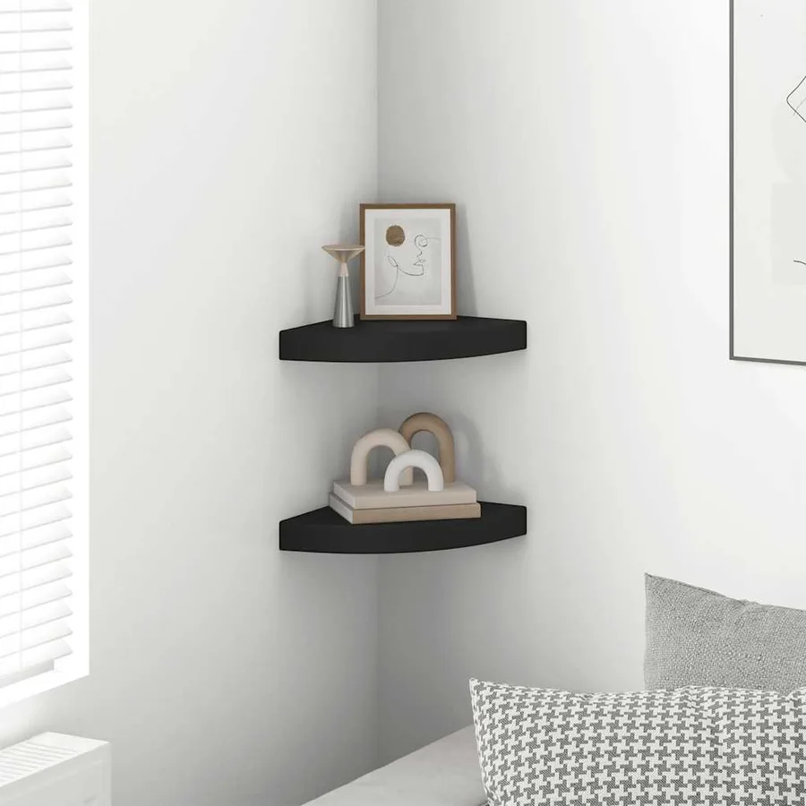 Étagères d'angle flottantes 2 pcs noir 25x25x3,8 cm MDF - 3