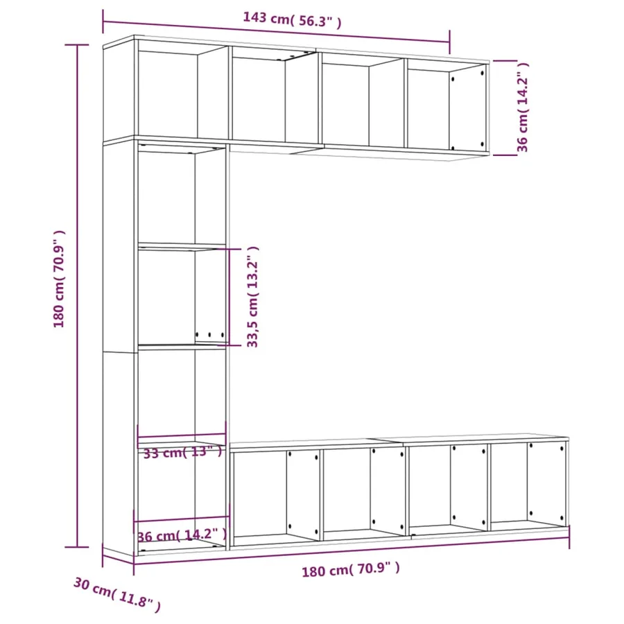 Ensemble bibliothèque/meuble TV 3 pcs Sonoma gris 180x30x180 cm - 6