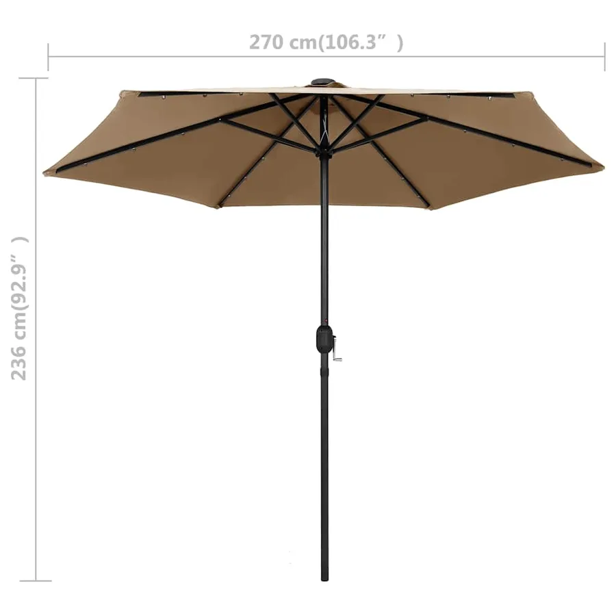 Parasol de jardin avec lumières LED et mât en aluminium taupe - 7
