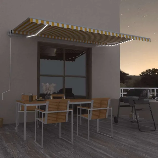 Auvent automatique capteur de vent/LED 500x300cm Jaune et blanc