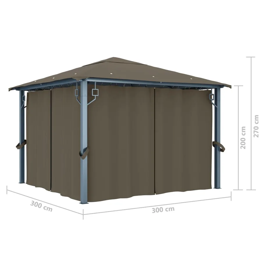Tonnelle avec rideau et lumières LED 3x3 m Taupe Aluminium - 12