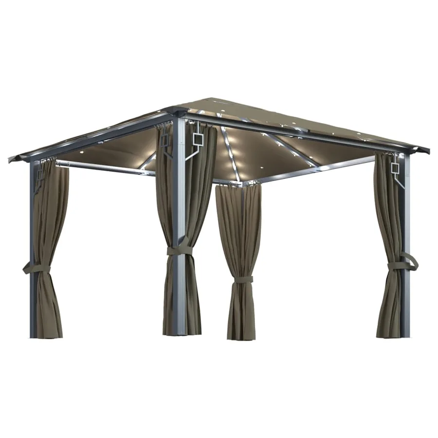Tonnelle avec rideau et lumières LED 3x3 m Taupe Aluminium - 2