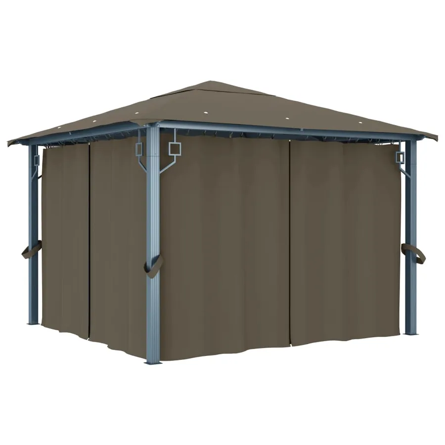 Tonnelle avec rideau et lumières LED 3x3 m Taupe Aluminium - 3