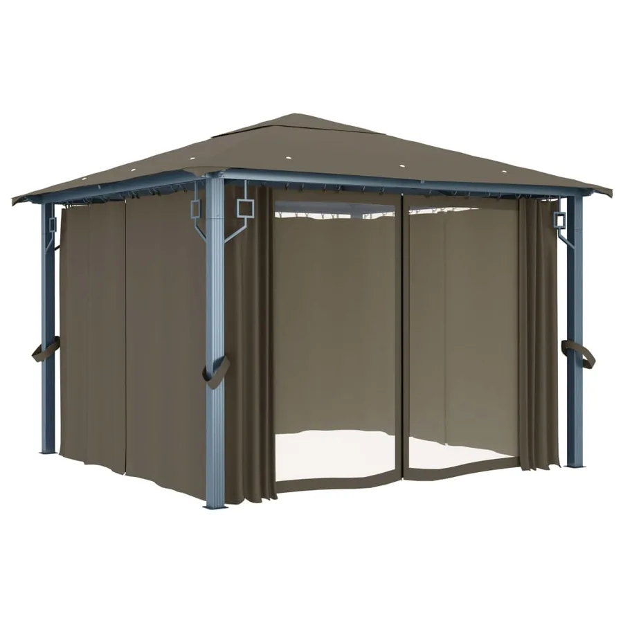 Tonnelle avec rideau et lumières LED 3x3 m Taupe Aluminium - 4