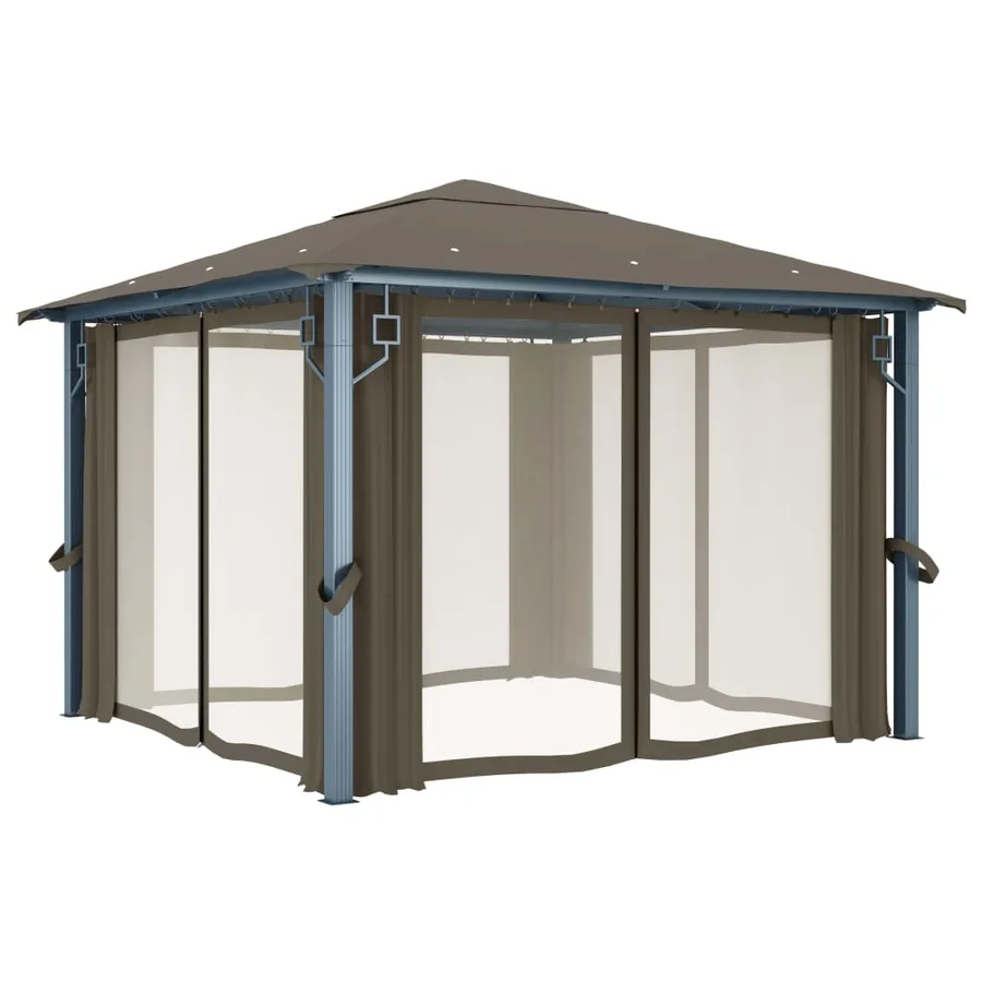 Tonnelle avec rideau et lumières LED 3x3 m Taupe Aluminium - 5