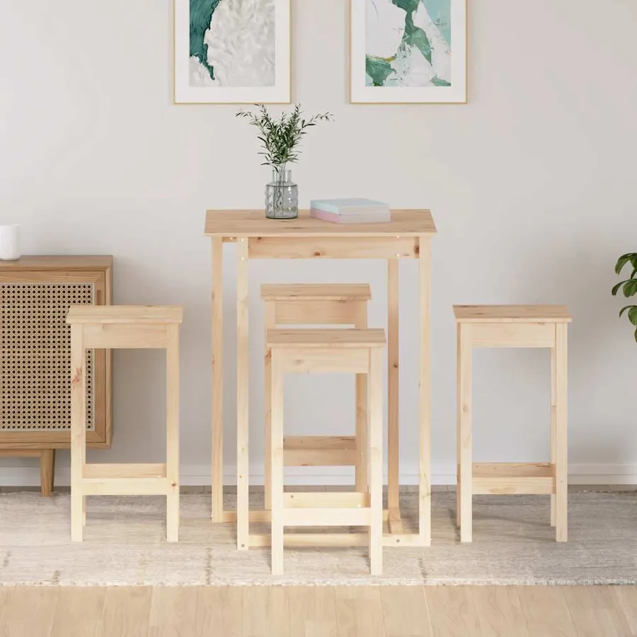 Ensemble de bar 5 pcs Bois de pin massif - 3