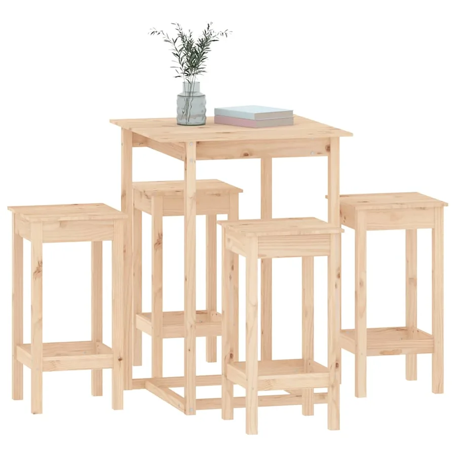 Ensemble de bar 5 pcs Bois de pin massif - 4