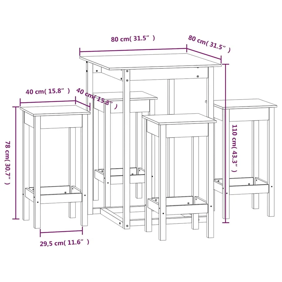 Ensemble de bar 5 pcs Bois de pin massif - 9
