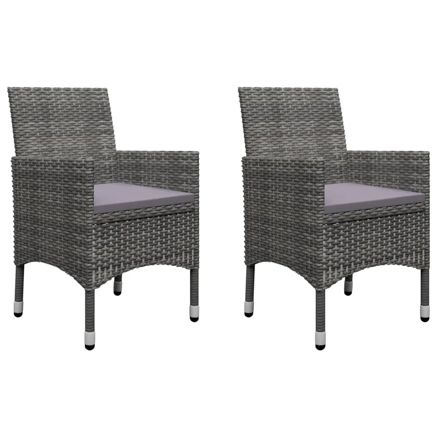 Ensemble de bistro 3 pcs Résine tressée et verre trempé Gris - 3