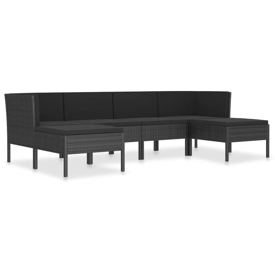 Salon de jardin 6 pcs avec coussins résine tressée noir - 2