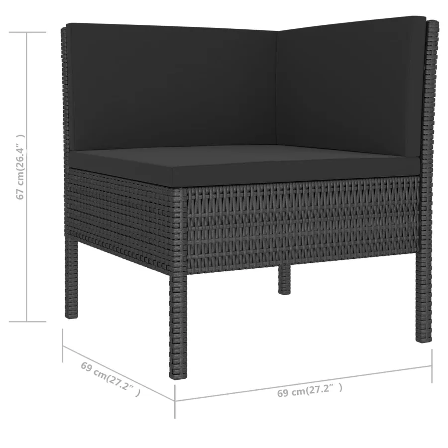 Salon de jardin 6 pcs avec coussins résine tressée noir - 6