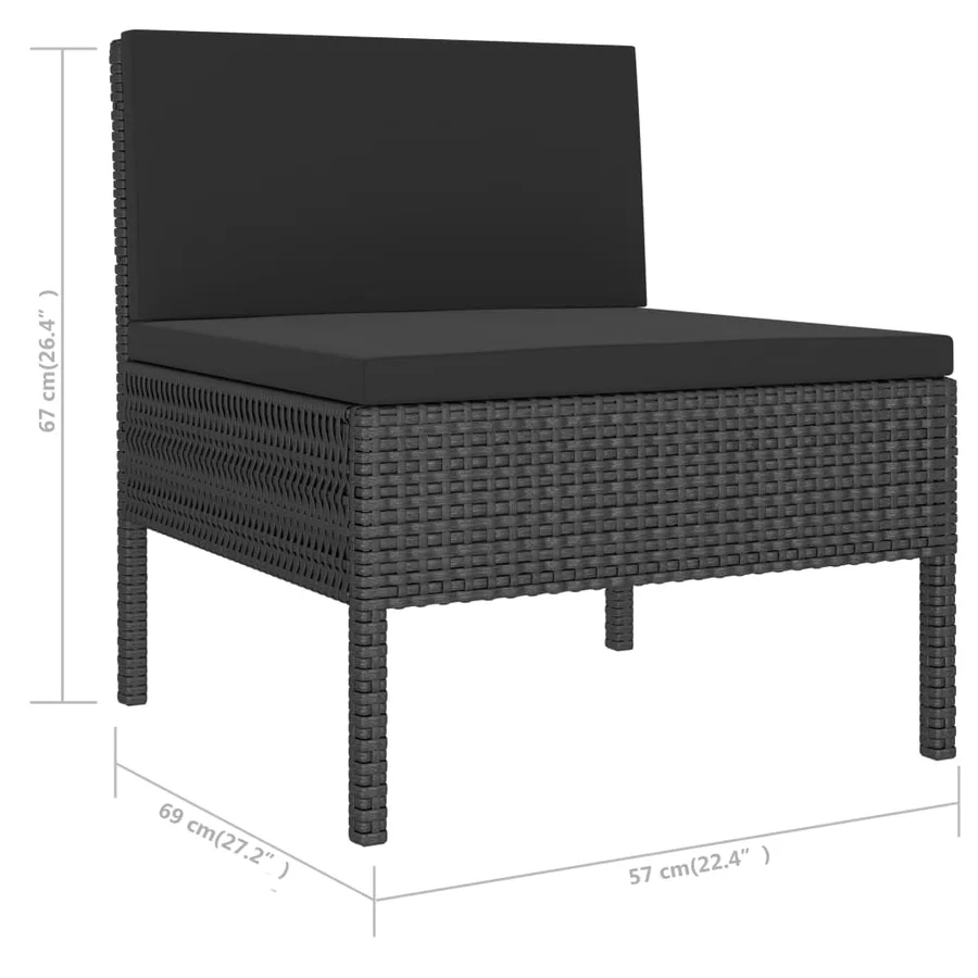 Salon de jardin 6 pcs avec coussins résine tressée noir - 7