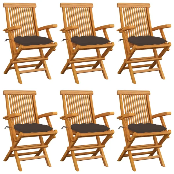 Chaises de jardin avec coussins taupe lot de 6 Bois teck massif