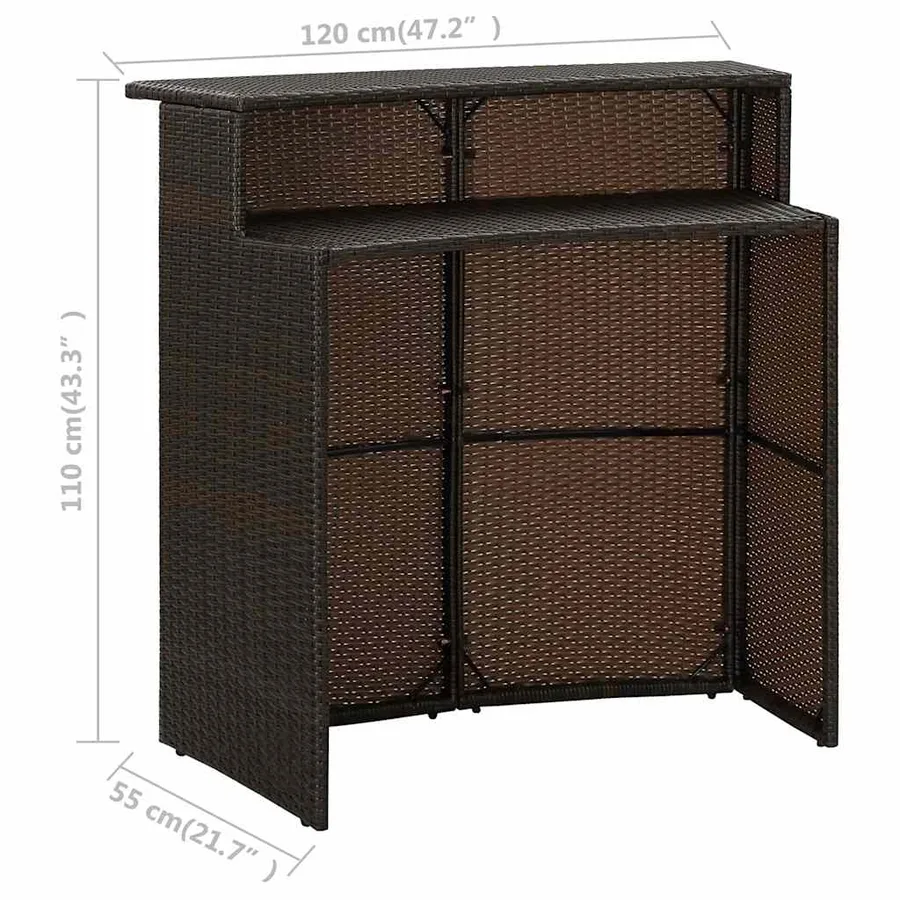 Table de bar de jardin Marron 120x55x110 cm Résine tressée - 8