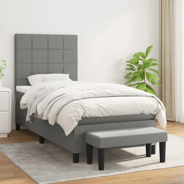 Sommier à lattes de lit avec matelas Gris foncé 90x200 cm Tissu