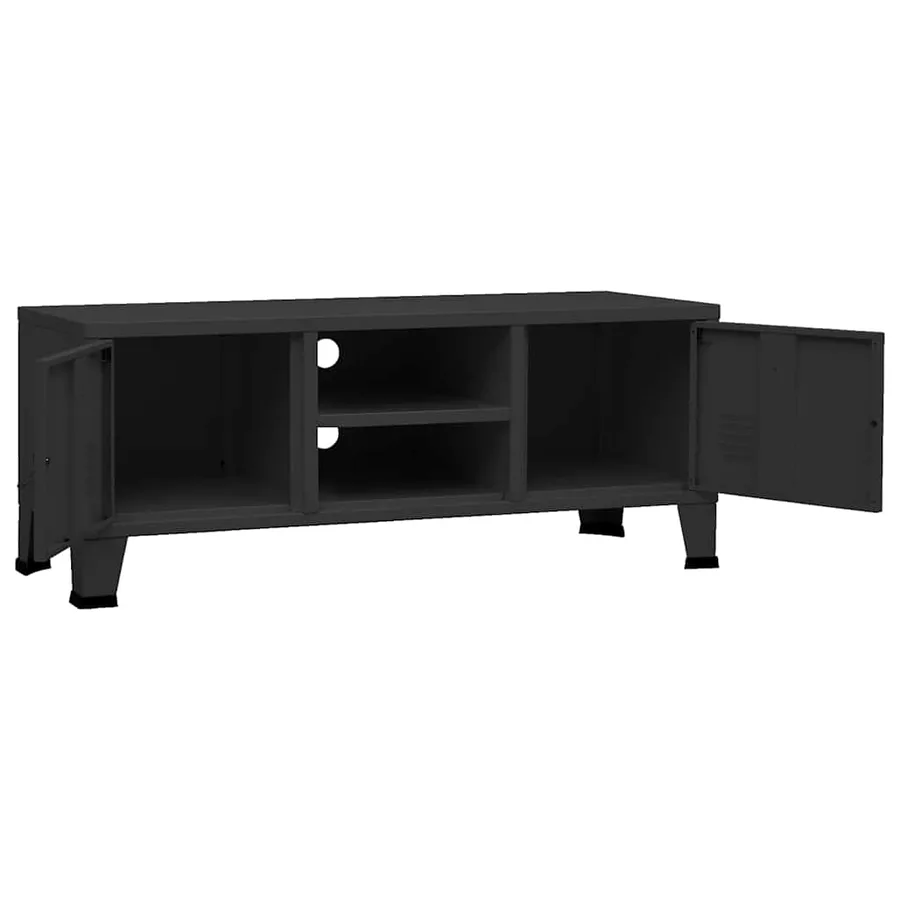 Meuble TV industriel Noir 105x35x42 cm Métal - 6