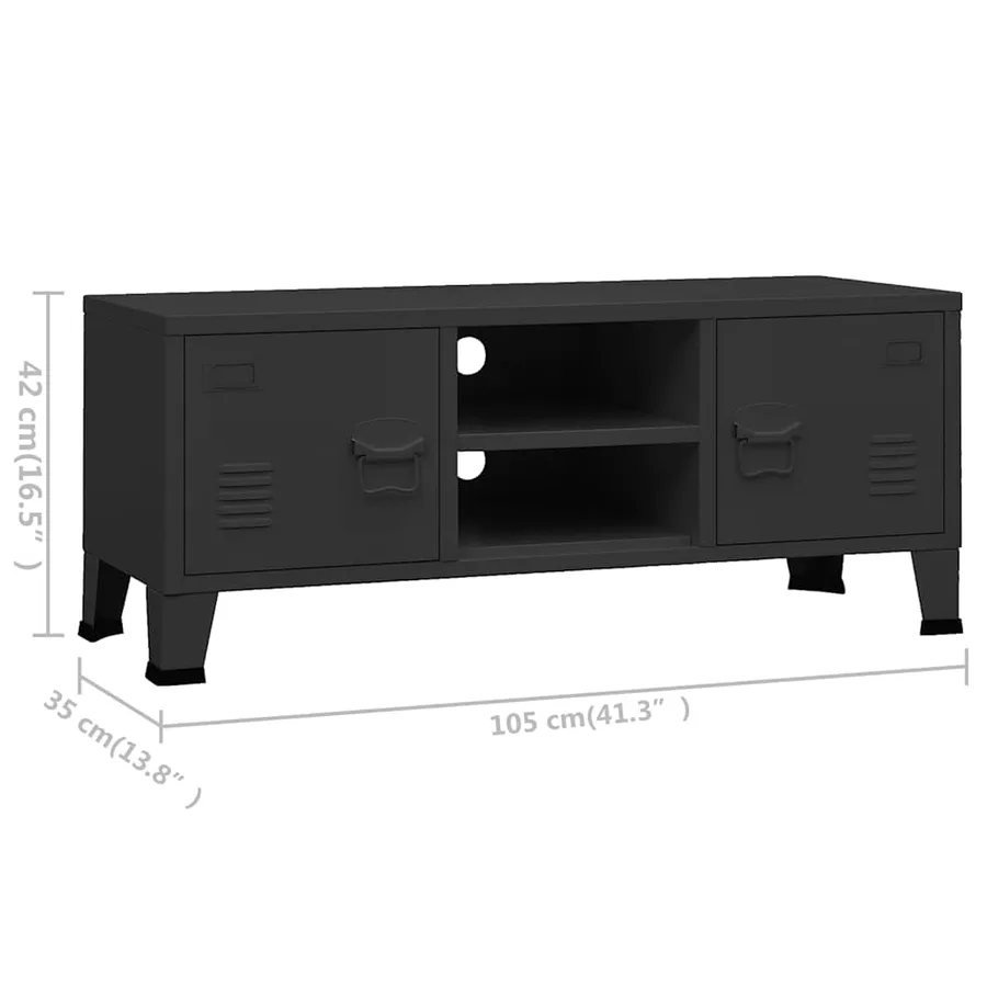 Meuble TV industriel Noir 105x35x42 cm Métal - 9