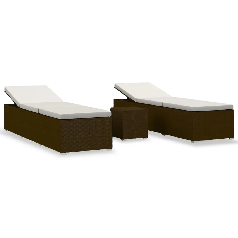 Chaise longue de jardin table à thé 3 pcs Résine tressée Marron - 2