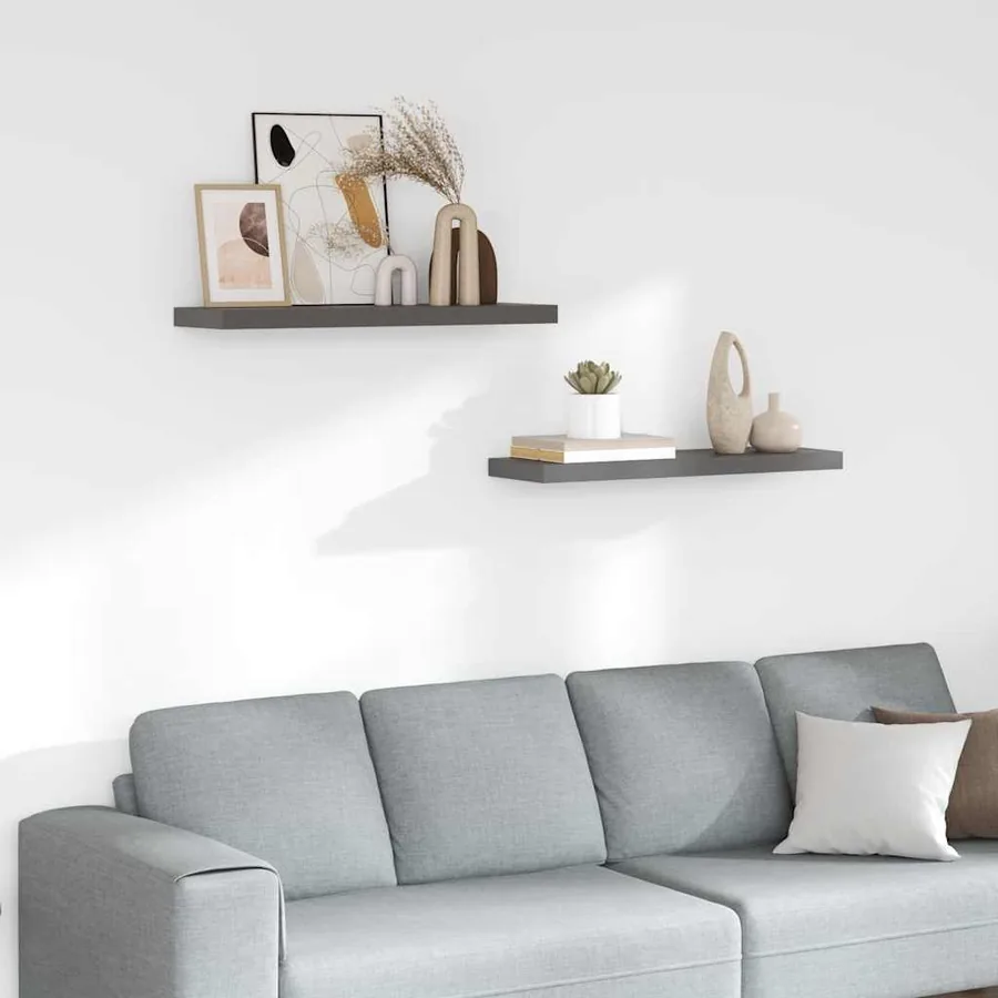 Étagère murale flottante 2 pcs Gris brillant 80x23,5x3,8 cm MDF