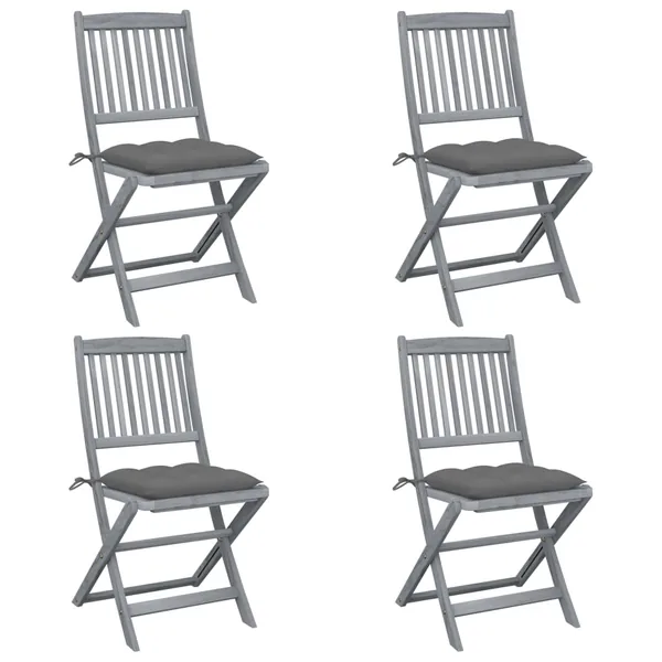 Chaises pliables d'extérieur lot de 4 et coussins Bois d'acacia
