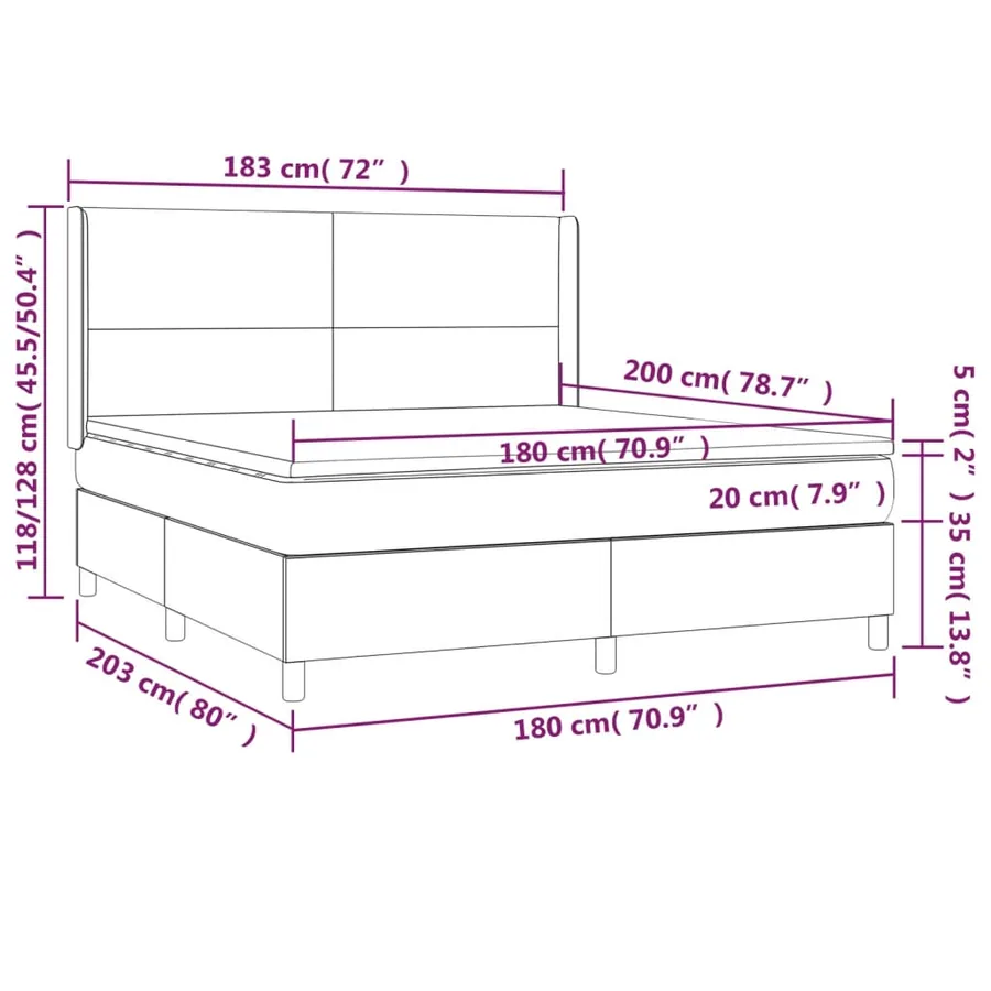 Sommier à lattes de lit matelas LED Gris foncé 180x200 cm Tissu - 8