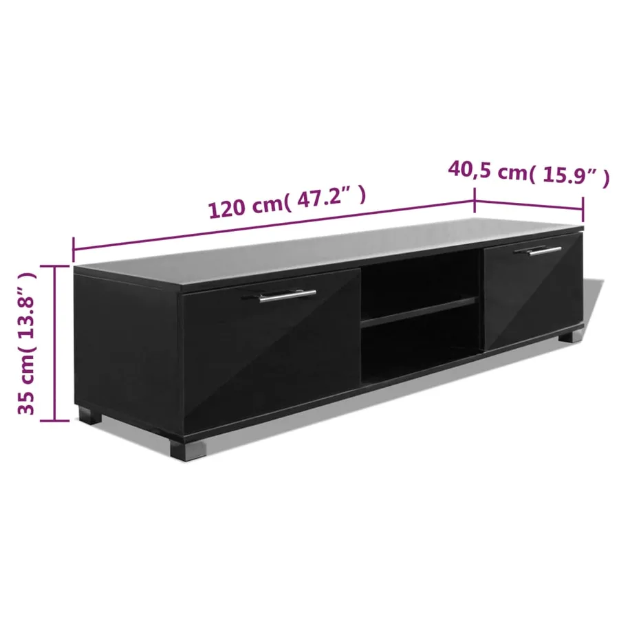 Meuble TV Noir brillant 120x40,5x35 cm - 5