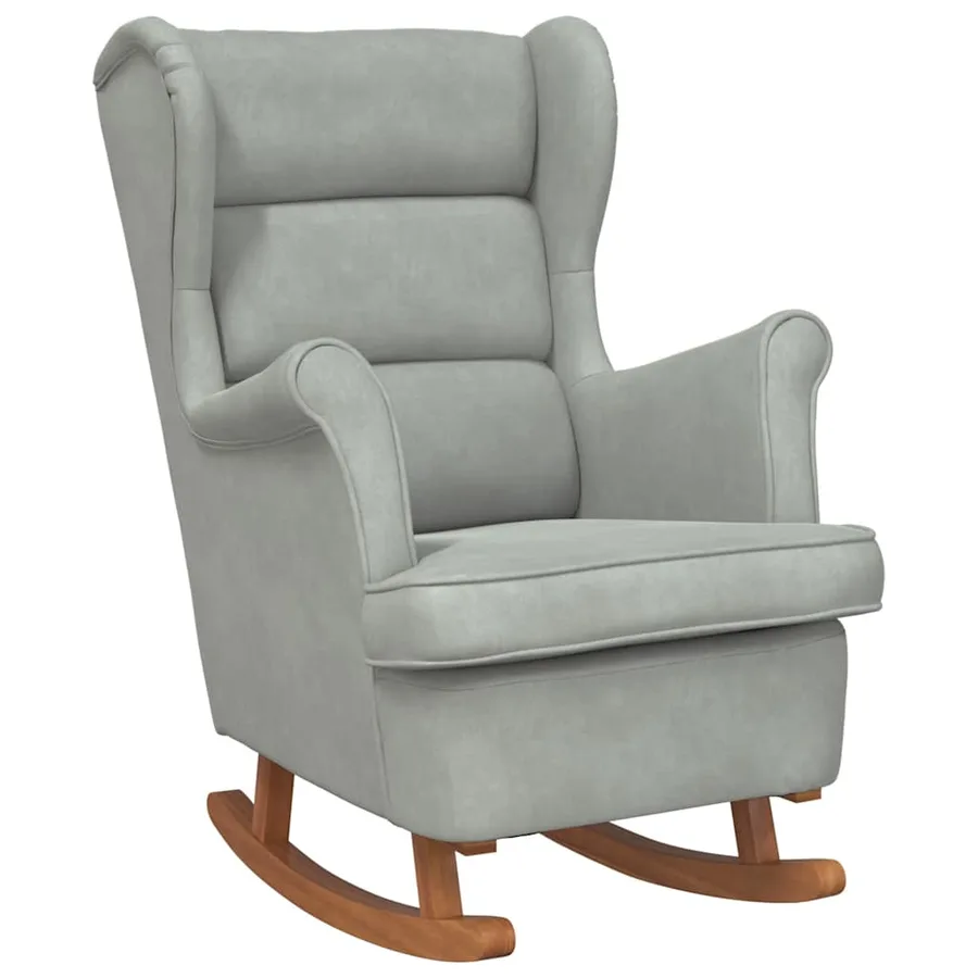 Fauteuil à bascule à oreilles en velours gris clair bois massif - 2