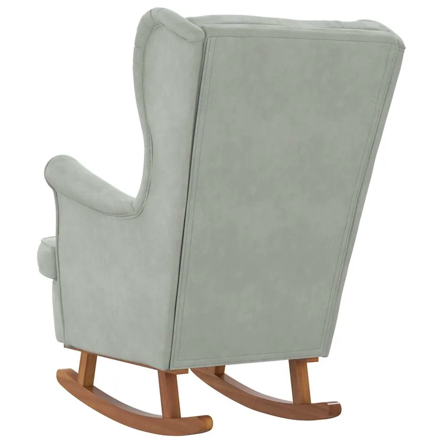 Fauteuil à bascule à oreilles en velours gris clair bois massif - 6
