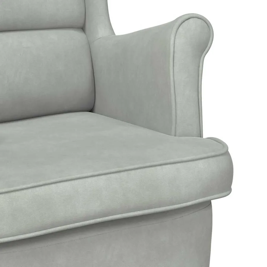Fauteuil à bascule à oreilles en velours gris clair bois massif - 7