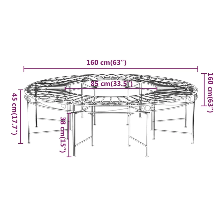 Banc circulaire tour d'arbre Ø160 cm Noir Acier - 6