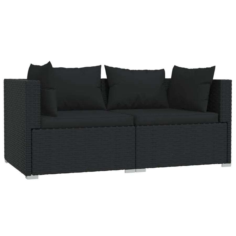 Salon de jardin 3 pcs avec coussins Noir Résine tressée - 3