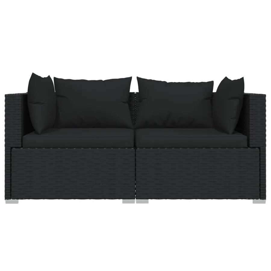 Salon de jardin 3 pcs avec coussins Noir Résine tressée - 4