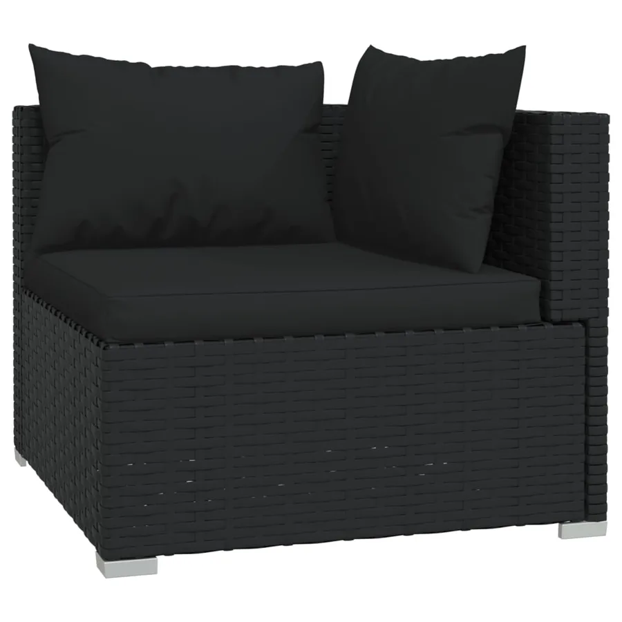 Salon de jardin 3 pcs avec coussins Noir Résine tressée - 5