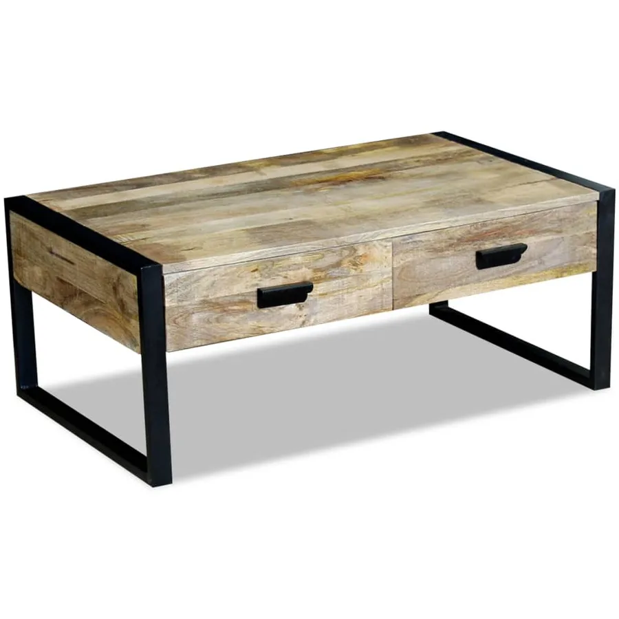 Table basse avec 2 tiroirs Bois de manguier massif 100x60x40 cm - 2