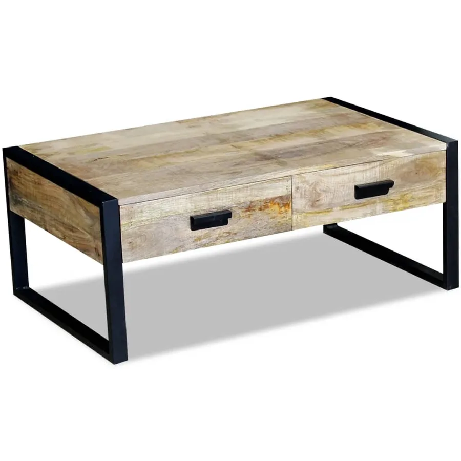 Table basse avec 2 tiroirs Bois de manguier massif 100x60x40 cm - 3