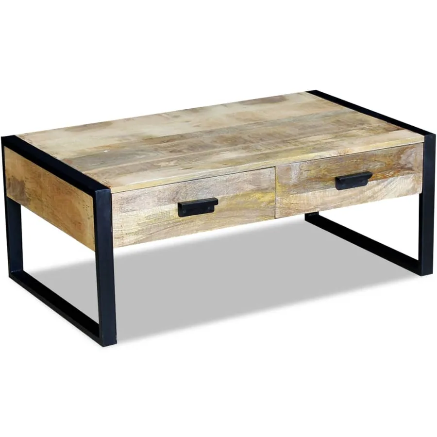 Table basse avec 2 tiroirs Bois de manguier massif 100x60x40 cm - 4
