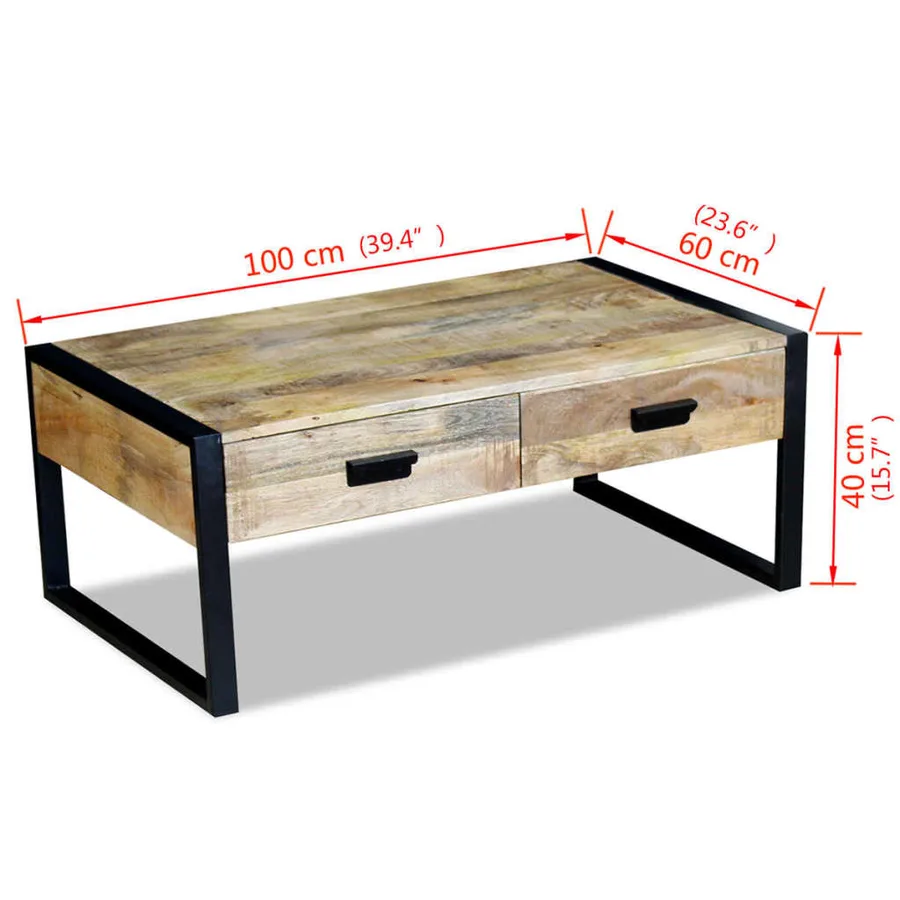 Table basse avec 2 tiroirs Bois de manguier massif 100x60x40 cm - 8