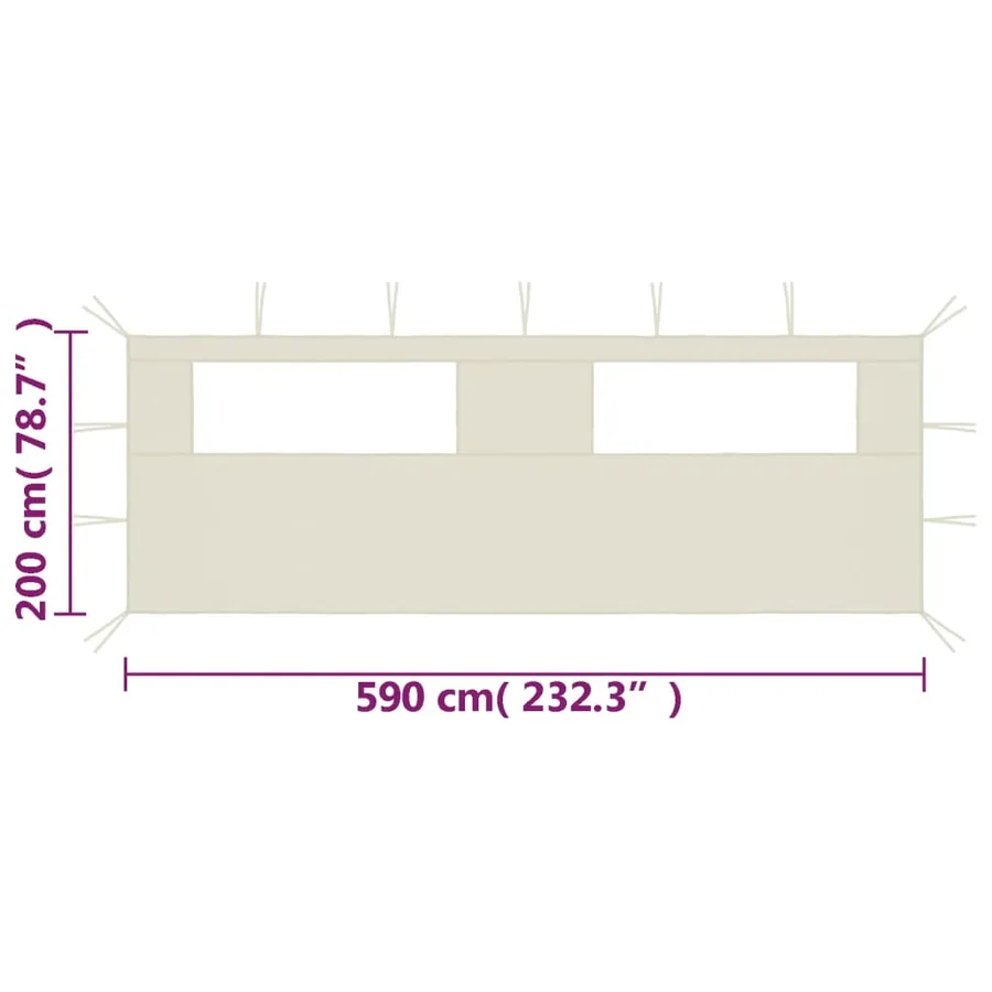 Paroi latérale de belvédère avec fenêtres 6x2 m Crème - 4