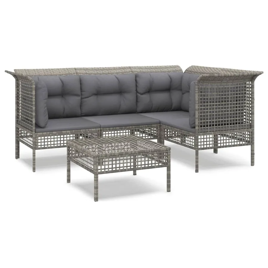 Salon de jardin 5 pcs avec coussins Gris Résine tressée - 2