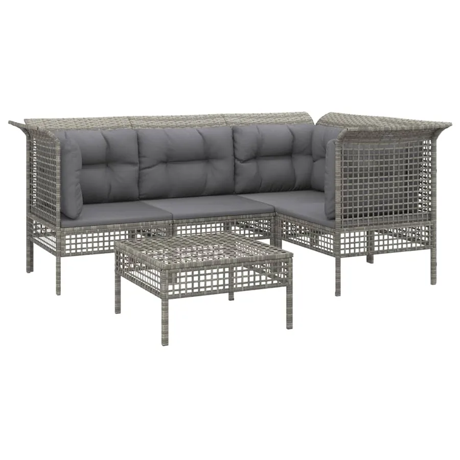 Salon de jardin 5 pcs avec coussins Gris Résine tressée - 3
