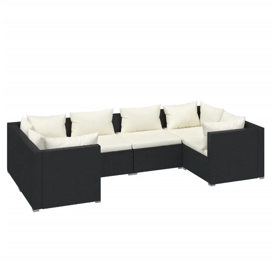 Salon de jardin 6 pcs avec coussins résine tressée noir - 2